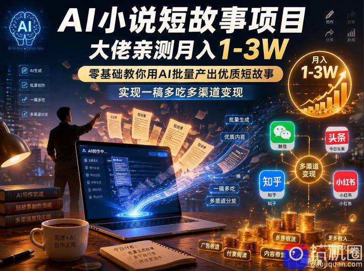 AI小说短故事项目,大佬亲测月入1-3W,零基础教你用AI批量产出优质短故事,实现一稿多吃多渠道变现
