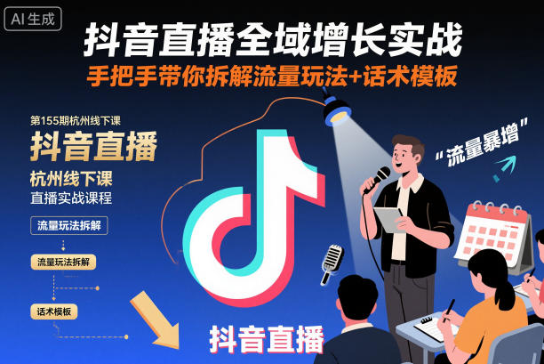 抖音直播全域增长实战第155期杭州线下课,手把手带你拆解流量玩法 话术模板