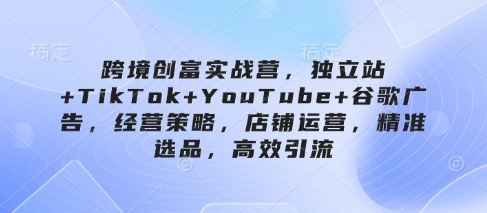 跨境创富实战营，独立站 TikTok YouTube 谷歌广告，经营策略，店铺运营，精准选品，高效引流