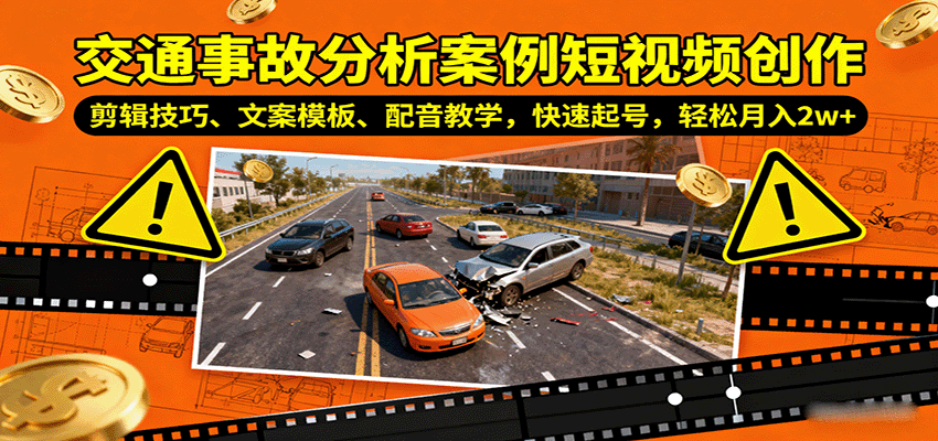交通事故分析案例短视频创作，剪辑技巧、文案模板、配音教学，快速起号，轻松月入2w 