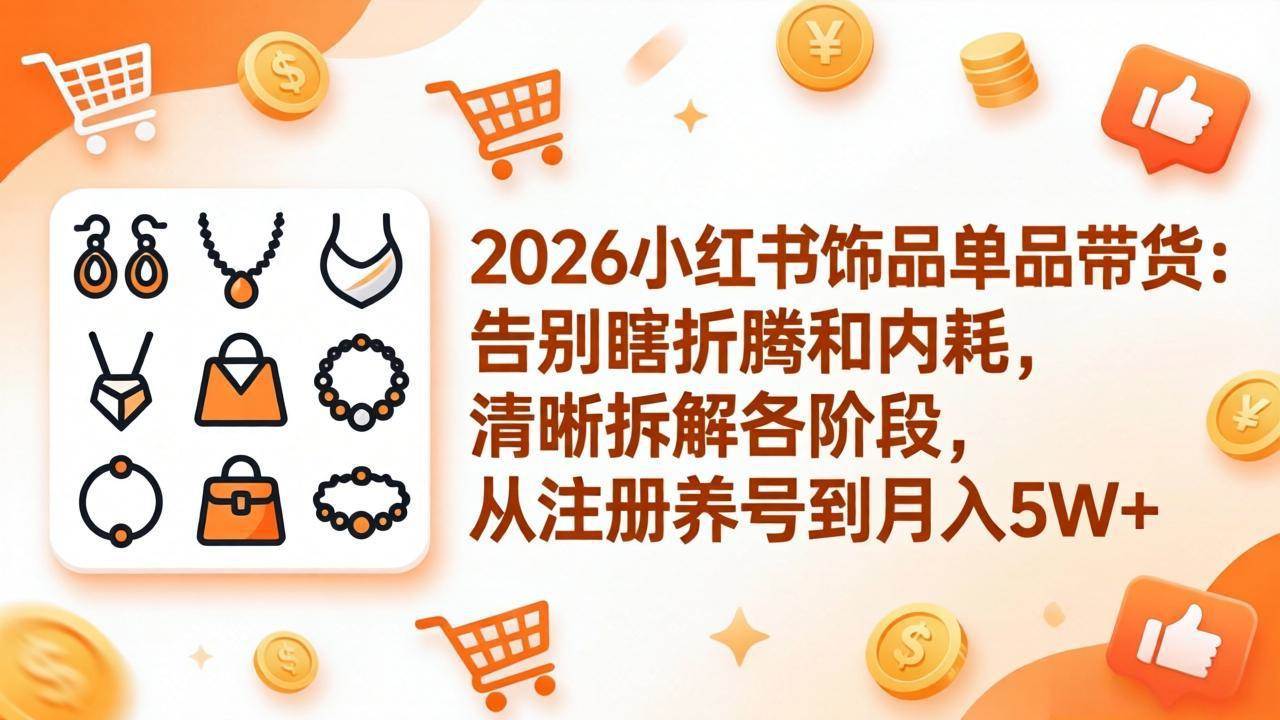 （17861期）2026小红书饰品单品带货：告别瞎折腾和内耗，清晰拆解各阶段，从注册养号到月入5W 