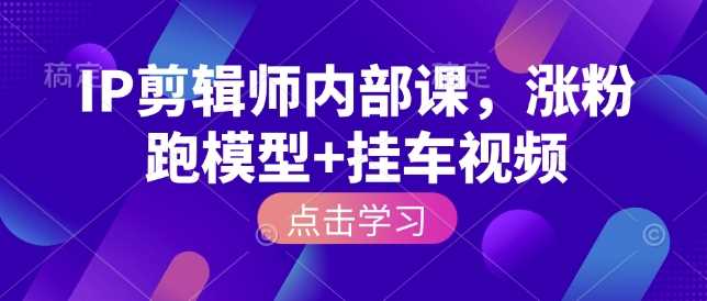 IP剪辑师内部课，涨粉跑模型 挂车视频
