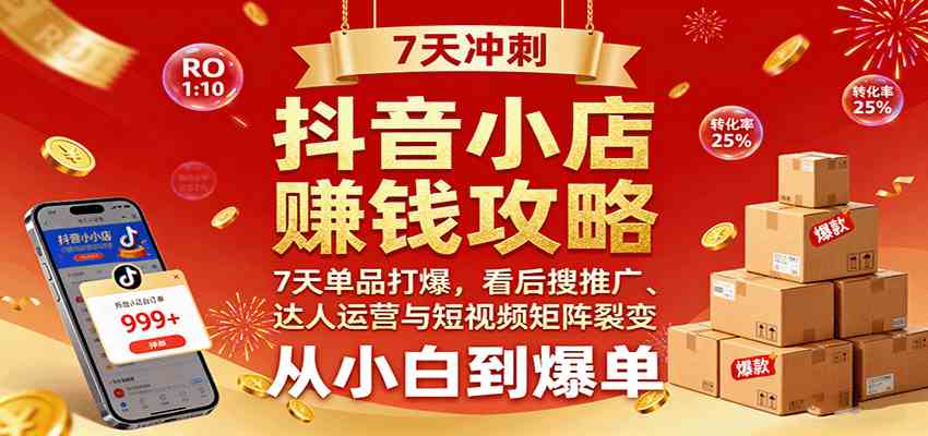 抖音小店赚钱攻略:7天单品打爆技巧,看后搜推广、达人运营与短视频矩阵裂变实战