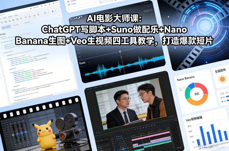 AI电影大师课:ChatGPT写脚本 Suno做配乐 Nano Banana生图 Veo生视频,打造爆款短片