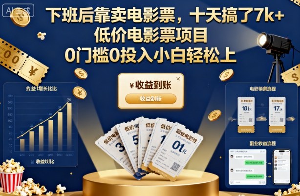 下班后靠卖电影票，十天搞了7k ，低价电影票项目，0门槛0投入小白轻松上手【揭秘】