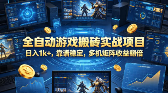 全自动游戏搬砖实战项目，日入1k ，靠谱稳定，多机矩阵收益翻倍【揭秘】