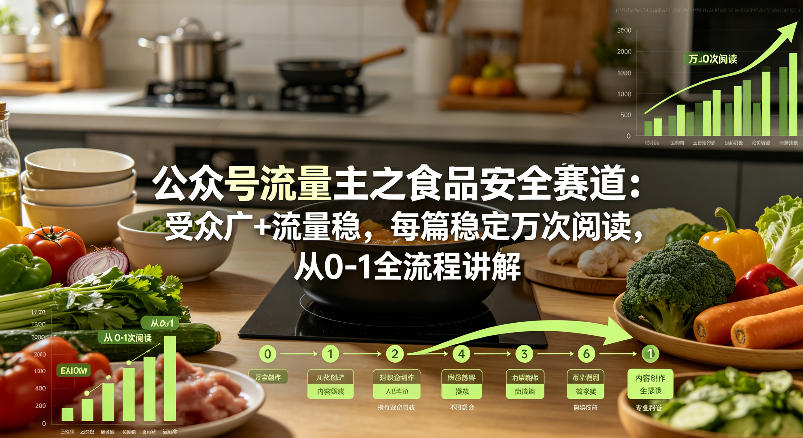 公众号流量主之食品安全赛道，受众广 流量稳，每篇作品稳定万次阅读，从0-1全流程讲解
