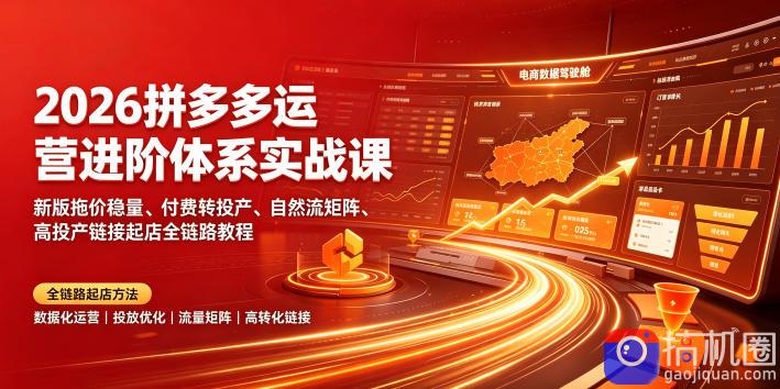 2026拼多多运营进阶体系实战课|新版拖价稳量、付费转投产、自然流矩阵、高投产链接起店全链路教程