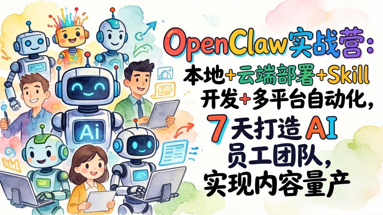 OpenClaw实战营:本地 云端部署 Skill开发 多平台自动化,7 天打造 AI 员工团队,实现内容量产