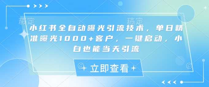 小红书全自动曝光引流技术，单日精准曝光1000 客户，一键启动，小白也能当天引流【揭秘】