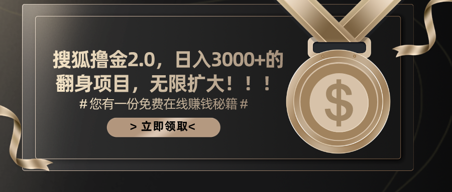 （11196期）搜狐撸金2.0日入3000 ，可无限扩大的翻身项目