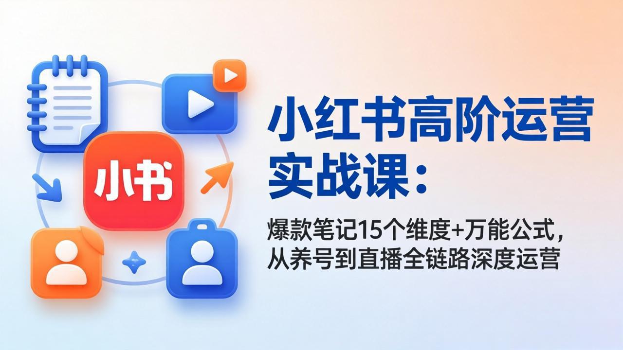 小红书高阶运营实战课：爆款笔记15个维度 万能公式，从养号到直播全链路深度运营
