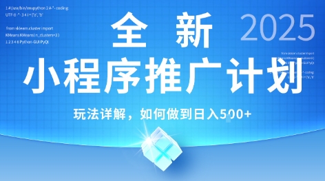 2025年最新小程序推广计划,简单操作,独家技术,日均5张 【揭秘】