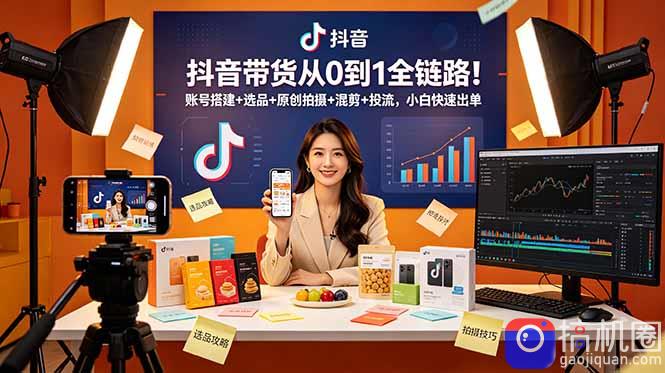 抖音带货从0到1全链路！账号搭建 选品 原创拍摄 混剪 投流，小白快速出单