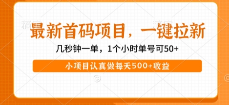 最新首码项目，操作最简单，收益高，一键拉新，1个小时单号可50 ，小项目认真做每天5张 收益【揭秘】