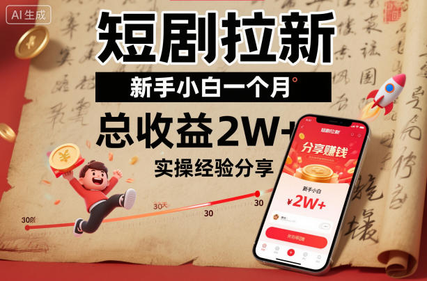 短剧拉新新手小白一个月总收益2W 实操经验分享