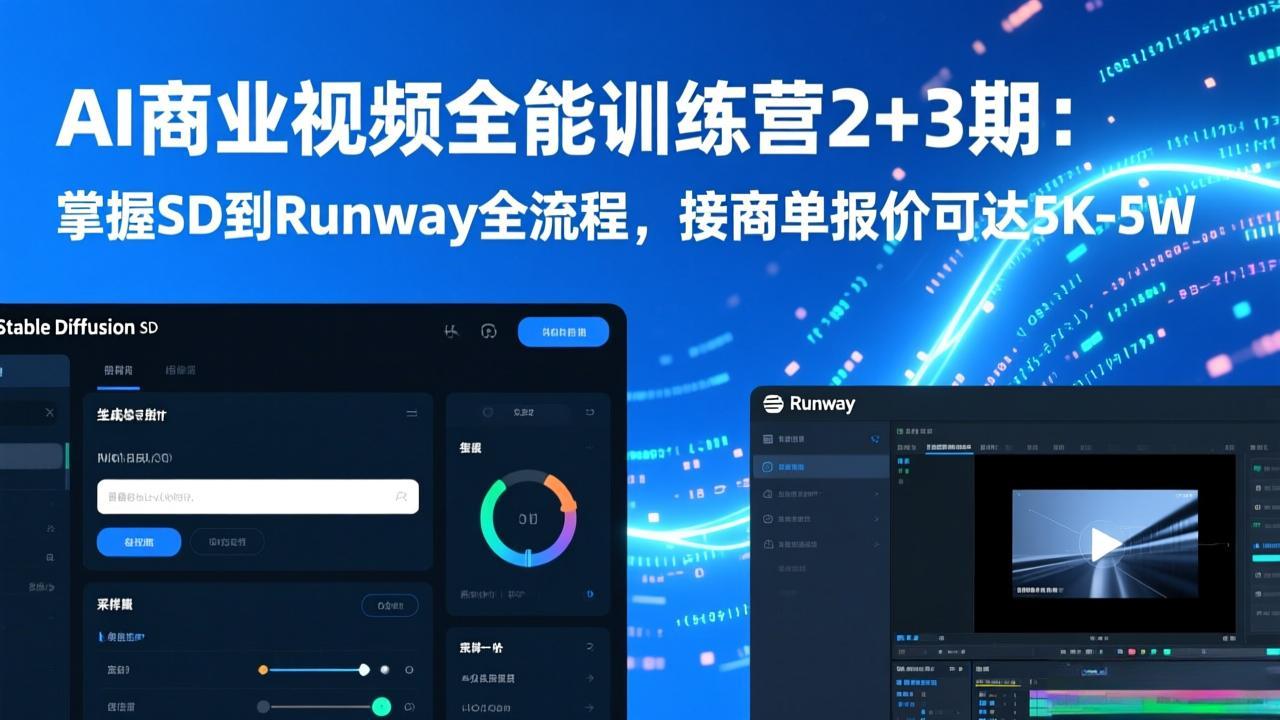 AI商业视频全能训练营2 3期：掌握SD到Runway全流程，接商单报价可达5K-5W