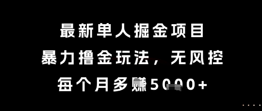 最新单人掘金项目，暴力撸金玩法，无风控，每个月多挣5k 【揭秘】