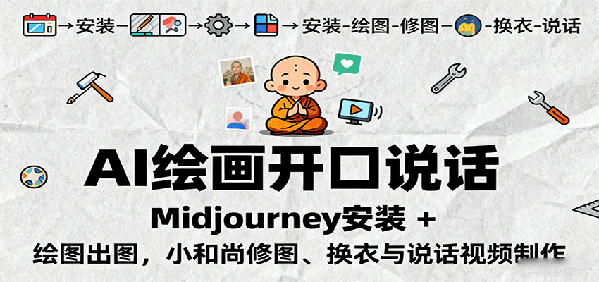 AI绘画开口说话，Midjourney安装   绘图出图，小和尚修图、换衣与说话视频制作