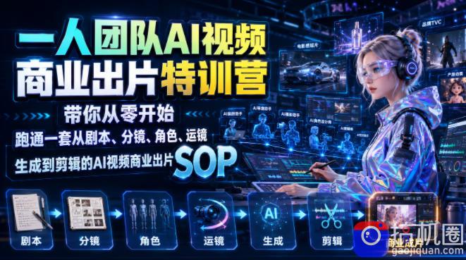 一人团队AI视频商业出片实战课:带你从零开始跑通一套从剧本、分镜、角色、运镜、生成到剪辑的AI视频商业出片SOP