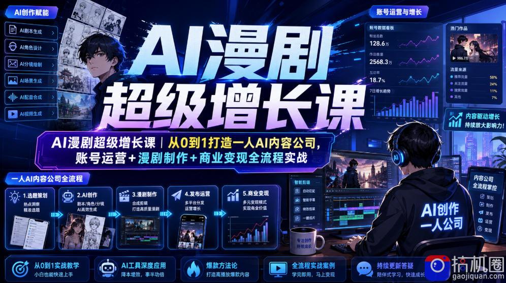 AI漫剧超级增长课｜从0到1打造一人AI内容公司，账号运营 漫剧制作 商业变现全流程实战