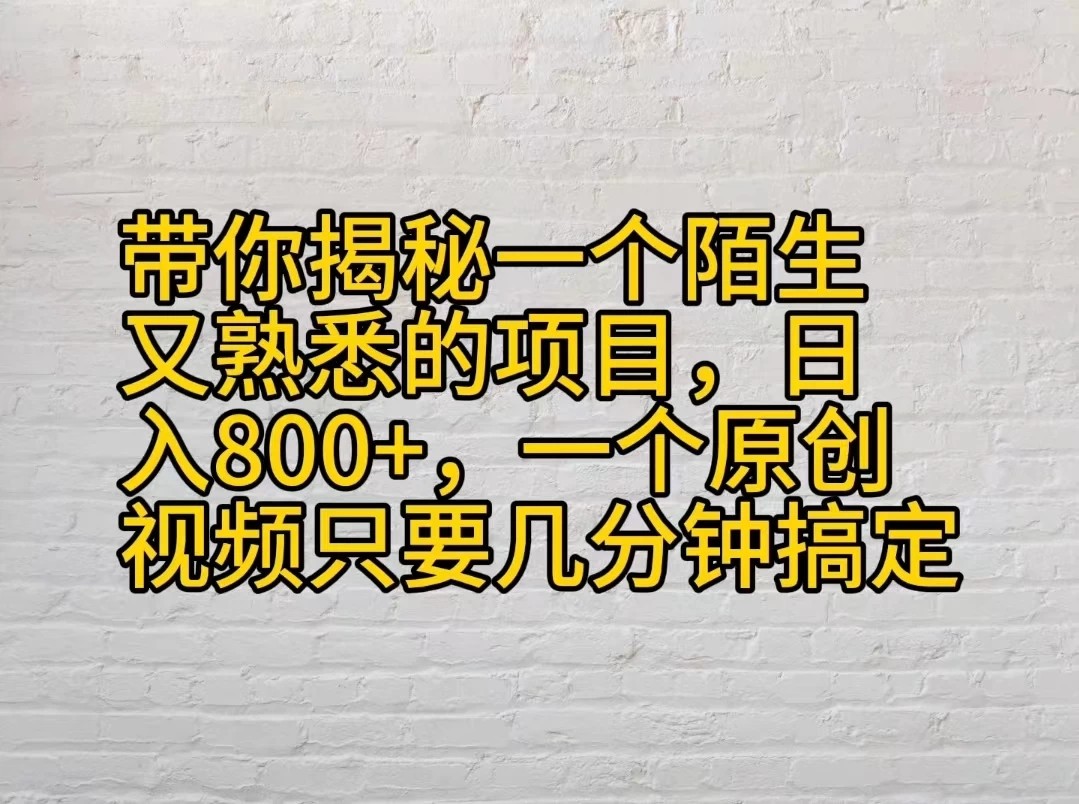 带你揭秘一个陌生又熟悉的项目，日入800 ，一个原创视频只要几分钟搞定