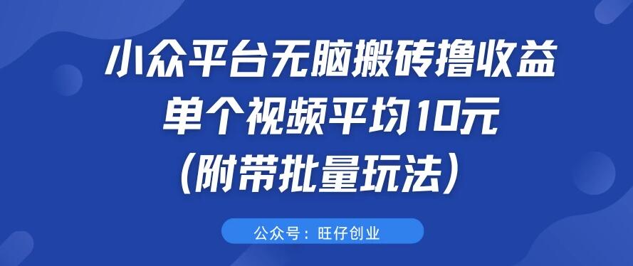 小众平台无脑搬砖撸收益，单个视频平均10元 (附带批量玩法）