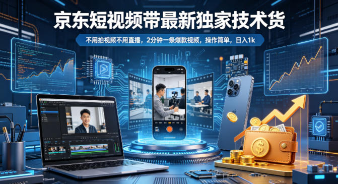 京东短视频带货最新独家技术，不用拍视频不用直播，2分钟一条爆款视频，操作简单，日入1k 【揭秘】