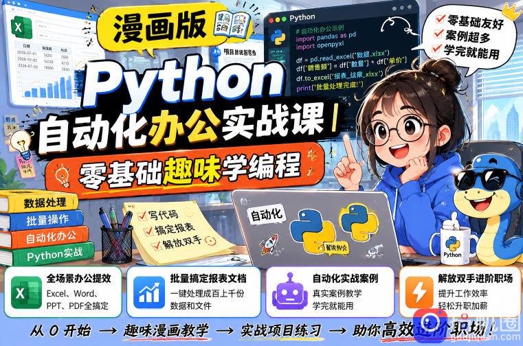漫画版Python自动化办公实战课|零基础趣味学编程,全场景办公提效、批量搞定报表文档、解放双手进阶职场