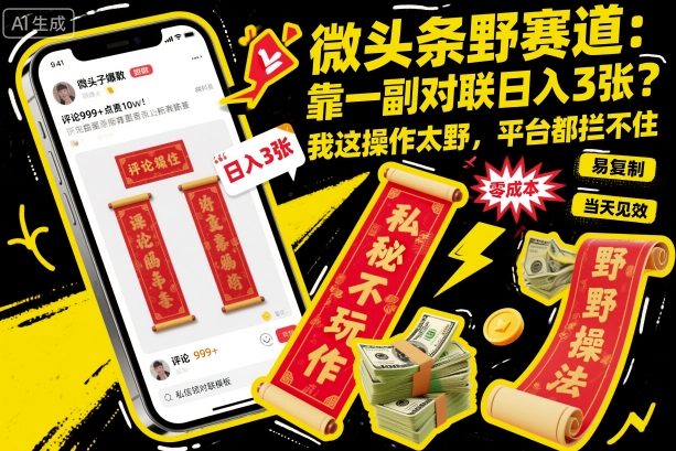 微头条野赛道，靠一副对联日入3张？我这操作太野，平台都拦不住！