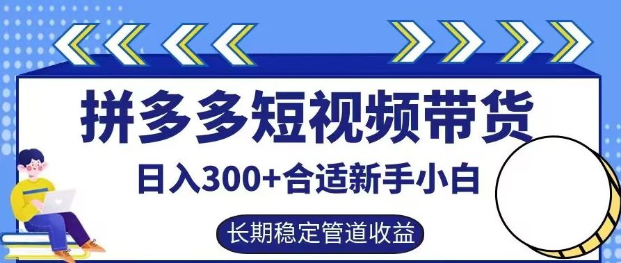 拼多多短视频带货日入300 有长期稳定被动收益，合适新手小白【揭秘】