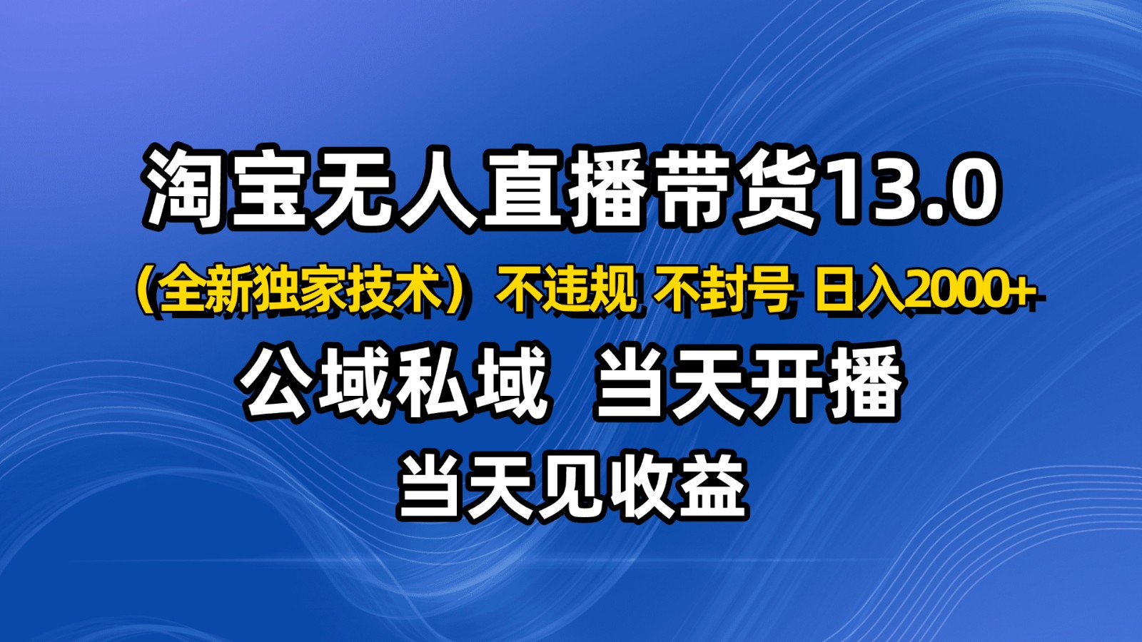 淘宝无人直播13.0，公域私域技术，不封号，不违规 布局下半年旺季赛道，日入2000 
