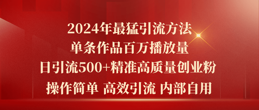 （10920期）2024年最猛暴力引流方法，单条作品百万播放 单日引流500 高质量精准创业粉