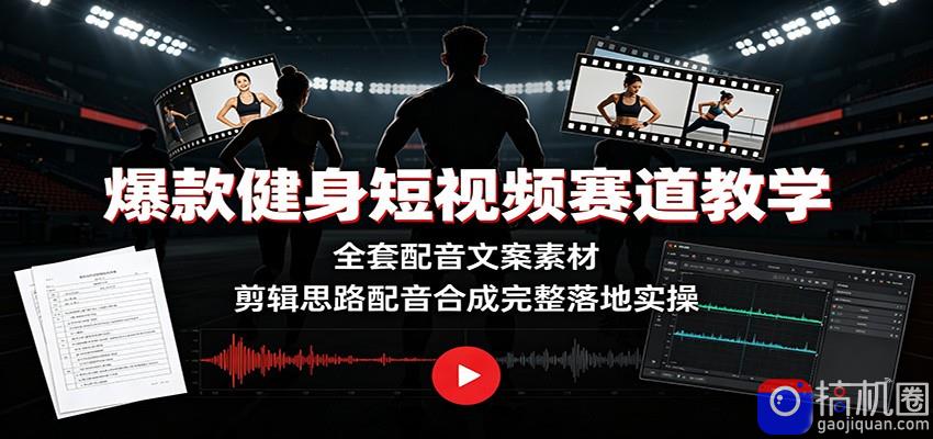 爆款健身短视频赛道教学：全套配音文案素材，剪辑思路配音合成完整落地实操