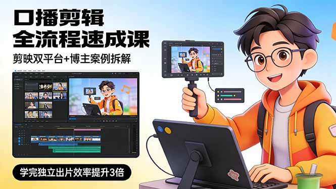 （17420期）口播剪辑全流程速成课，剪映双平台 博主案例拆解，学完独立出片效率提升3倍