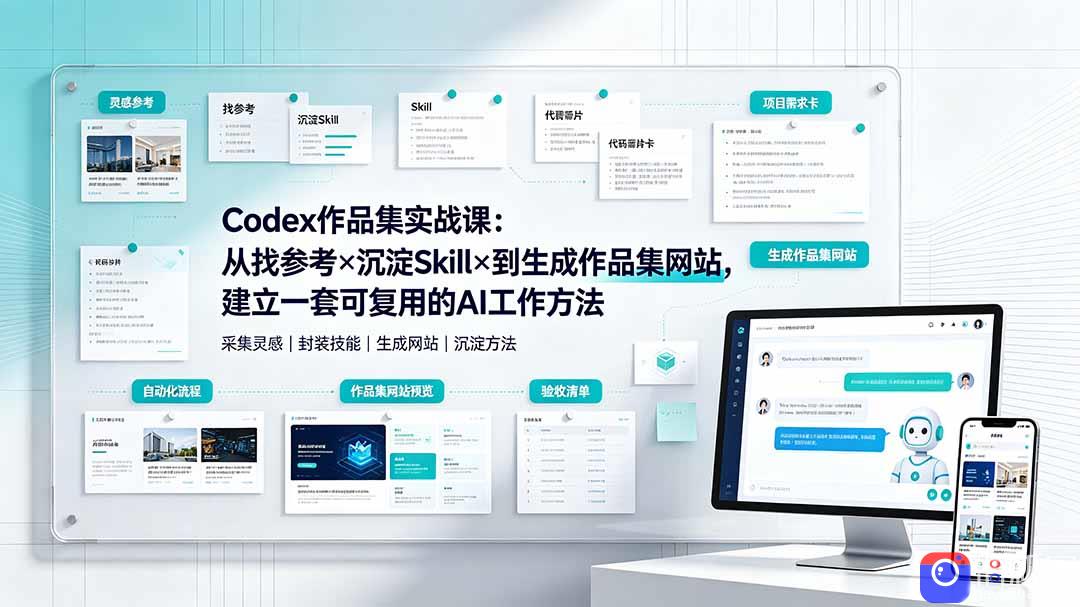 Codex作品集实战课:从找参考×沉淀Skill×到生成作品集网站,建立一套可复用的AI工作方法
