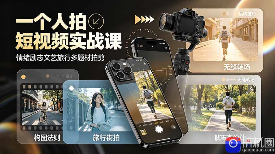 一个人拍短视频实战课：情绪励志文艺旅行多题材×五大景别×黄金构图×八大运镜，从拍摄到成片高效创作