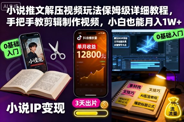小说推文解压视频玩法保姆级详细教程，手把手教剪辑制作视频，小白也能月入1W 