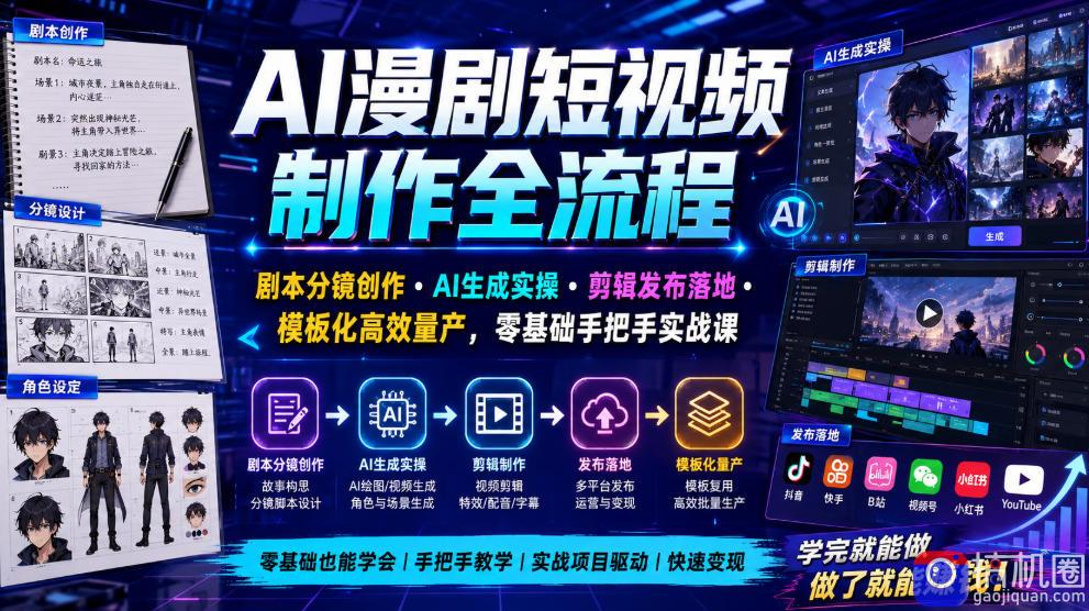 AI漫剧短视频制作全流程|剧本分镜创作・AI生成实操・剪辑发布落地・模板化高效量产,零基础手把手实战课