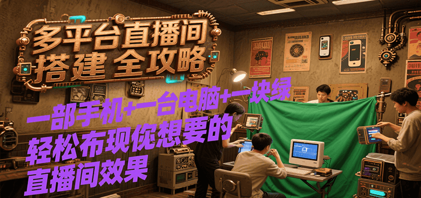 多平台直播间搭建全攻略，一部手机 一台电脑 一块绿布轻松实现你想要的直播间效果