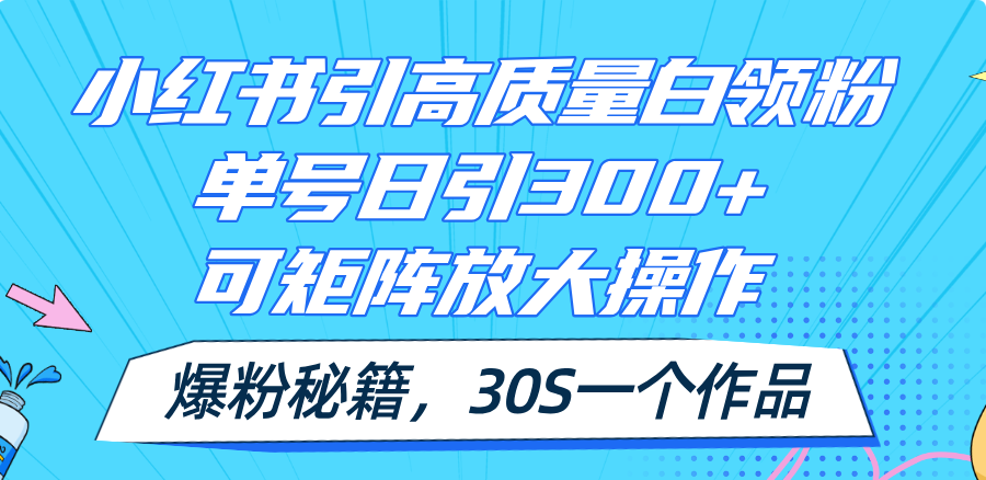 （11692期）小红书引高质量白领粉，单号日引300 ，可放大操作，爆粉秘籍！30s一个作品