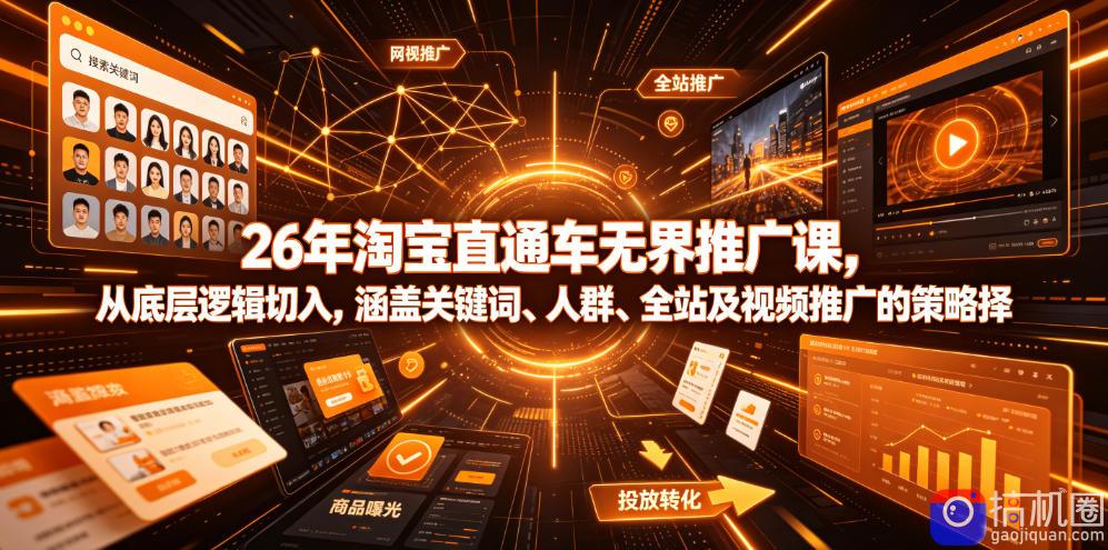 26年淘宝直通车无界推广课，从底层逻辑切入，涵盖关键词、人群、全站及视频推广的策略选择