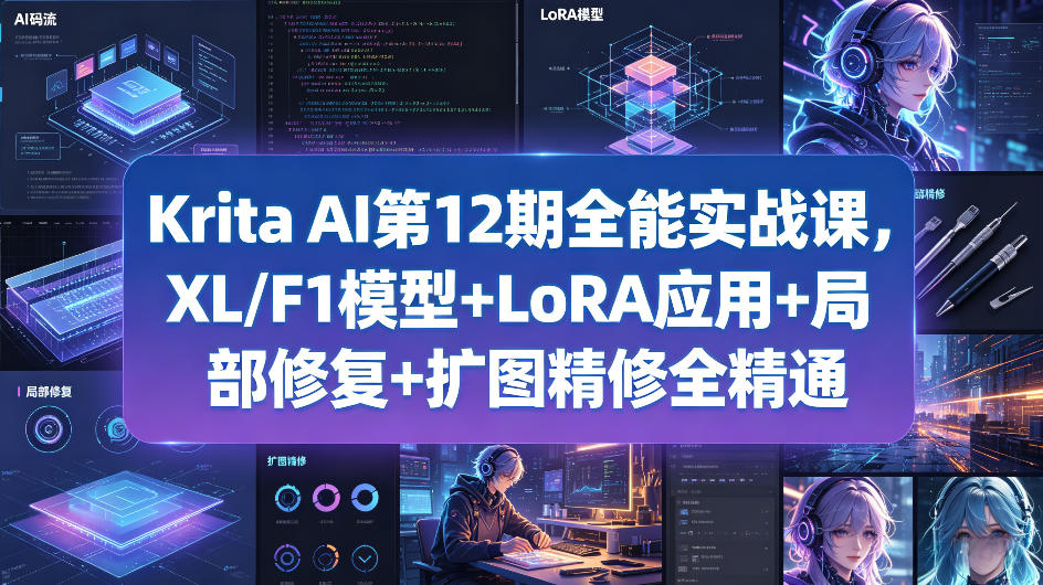 Krita AI第12期全能实战课，XL/F1模型 LoRA应用 局部修复 扩图精修全精通