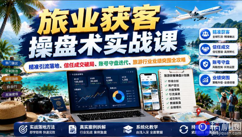 旅业获客操盘术实战课|精准引流落地、信任成交破局、账号守盘迭代、旅游行业业绩突围全攻略