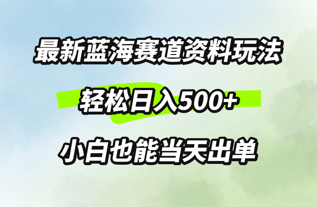 最新蓝海赛道资料玩法，轻松日入500 ，小白也能当天出单