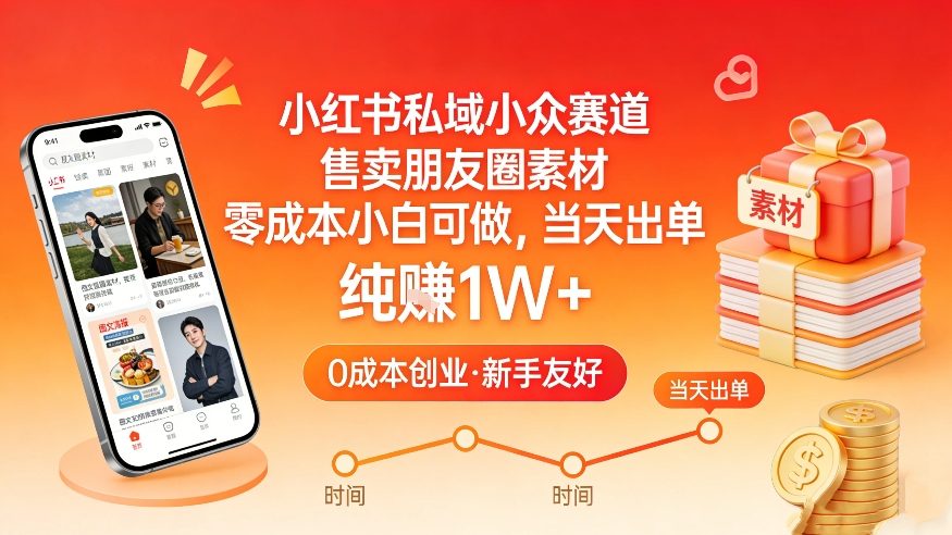 小红书私域小众赛道，售卖朋友圈素材，零成本小白可做，当天出单，月入1W 