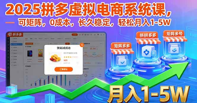 （16088期）2025拼多多虚拟电商系统课，可矩阵，0成本，长久稳定，轻松月入1-5W