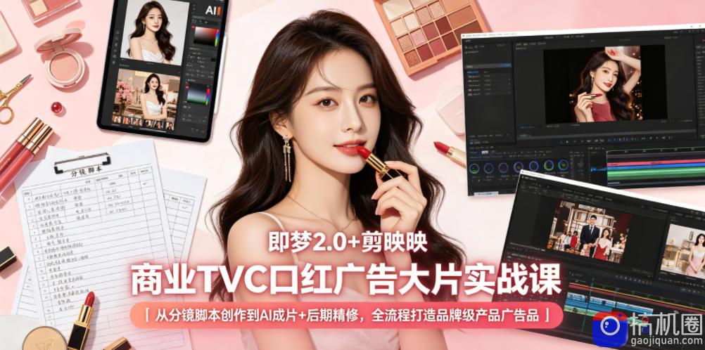 即梦2.0 剪映商业TVC口红广告大片实战课｜从分镜脚本创作到AI成片 后期精修，全流程打造品牌级产品广告