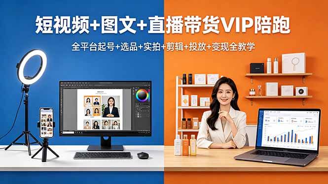 （18319期）短视频 图文 直播带货VIP陪跑，全平台起号 选品 实拍 剪辑 投放 变现全教学