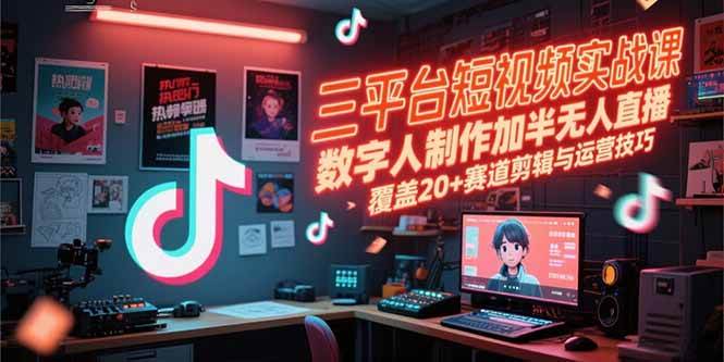 (15265期)三平台短视频实战课,数字人制作加半无人直播,覆盖20 赛道剪辑与运营技巧